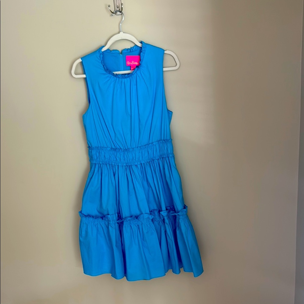 Lilly Pulitzer Blue Pleated Sundress for Wedding Guest